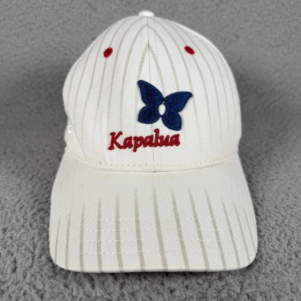 Kapalua Golf Cap Unisex One Size Strapback Hat White Striped Embroidered Logo